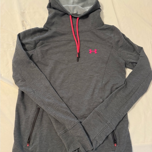 Gray under armour sweatshirt with zipper connecting pocket and pink symbol - Picture 1 of 2